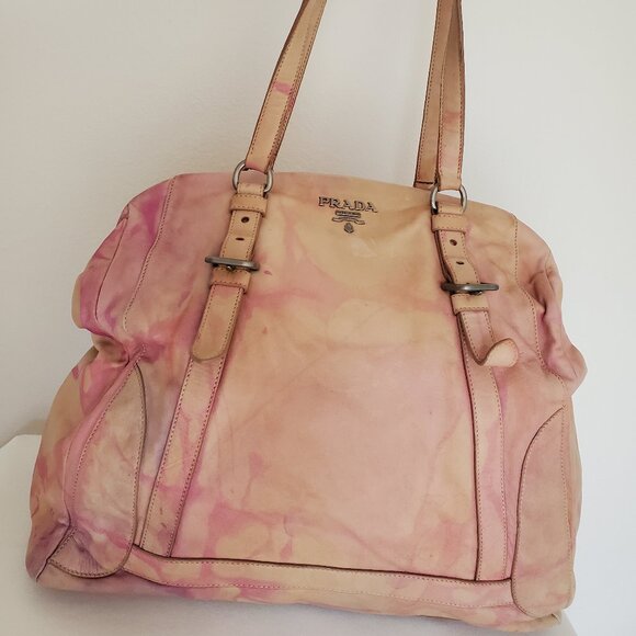 Prada XL soft nappa leather bag beige peach purple Pink double handle Tote dyed - Picture 9 of 16